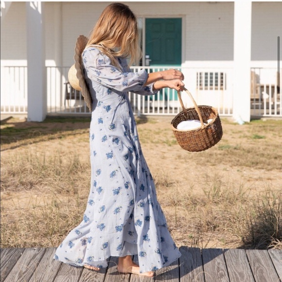 NWT Free People Blue Floral Sea Glass Midi Dress - Picture 3 of 16